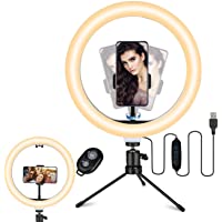 TVLIVE Aro de Luz 10.2&quot- con Tripode- 3 Modos de Luz- 10 Niveles de Brillo 360º Soporte Ajustable Ring Light- Anillo de…